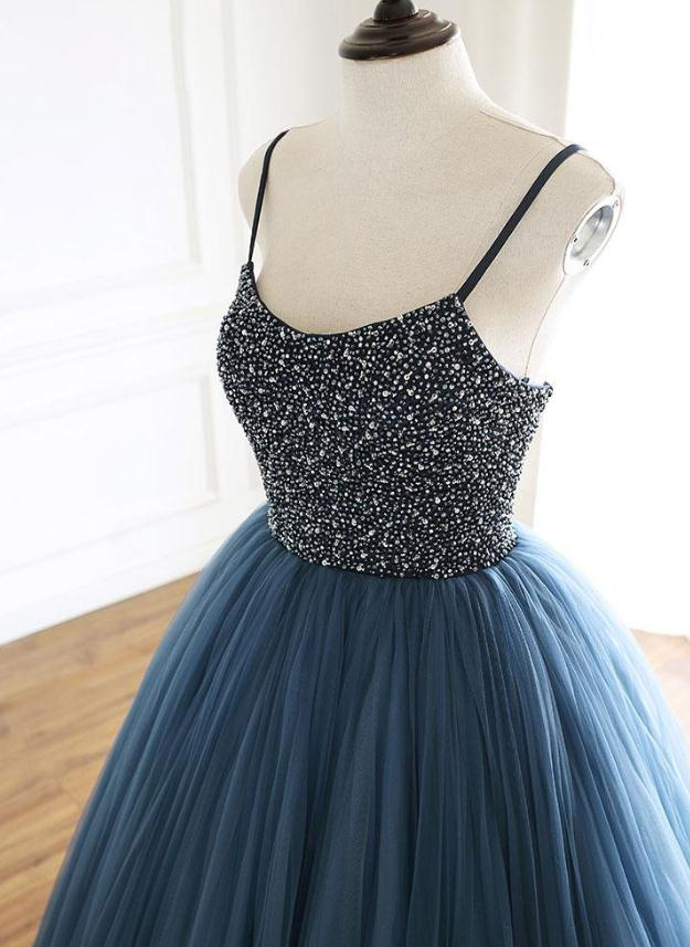 Charming Tulle Spaghetti Straps Beaded Sequins Formal Prom Dresses,Elegant Evening Formal Dresses  gh2263