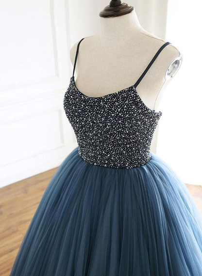 Charming Tulle Spaghetti Straps Beaded Sequins Formal Prom Dresses,Elegant Evening Formal Dresses  gh2263