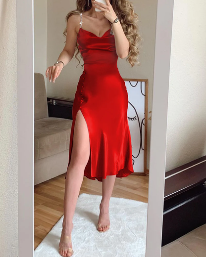 simple blush pink prom dress,modest slit evening dresses gh2233