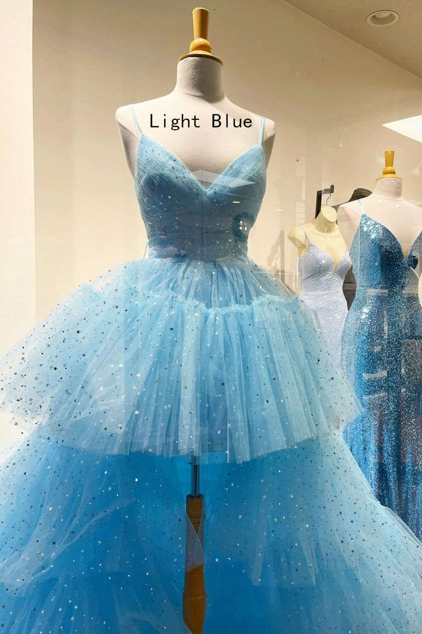 Glitter Hi-Low Lavender Tiered Tulle Prom Dress gh2249