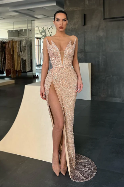 Gorgeous V-neck Sleeveless Long Mermaid Prom Dress With Slit gh2387