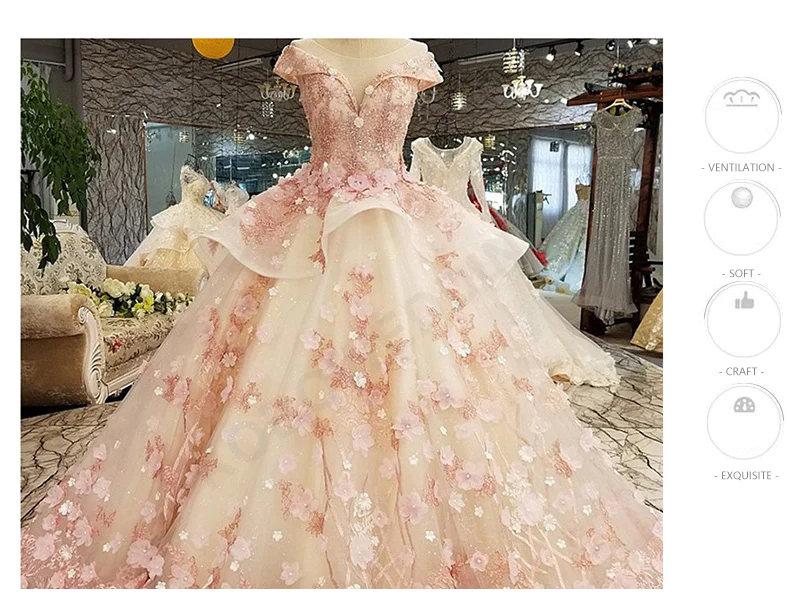Ingvn Pink Princess Quinceanera Dress Appliques Beads 3D Flowers Prom Party Sweet 16 Ball Gown  gh2074