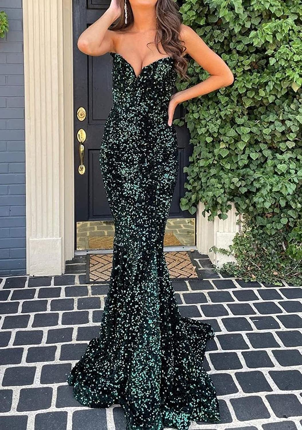 Sparkle Evening Dresses,Mermaid Fuchsia Sequins Long Formal Dress gh2458