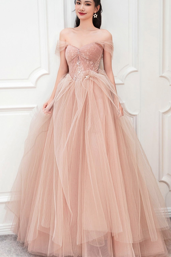 Peach Ball Gown with Off the Shoulder Top  gh2346