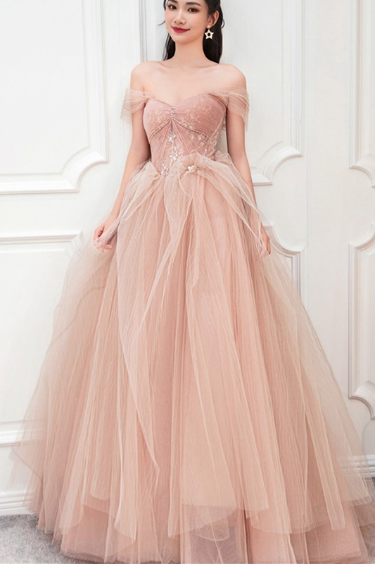Peach Ball Gown with Off the Shoulder Top  gh2346