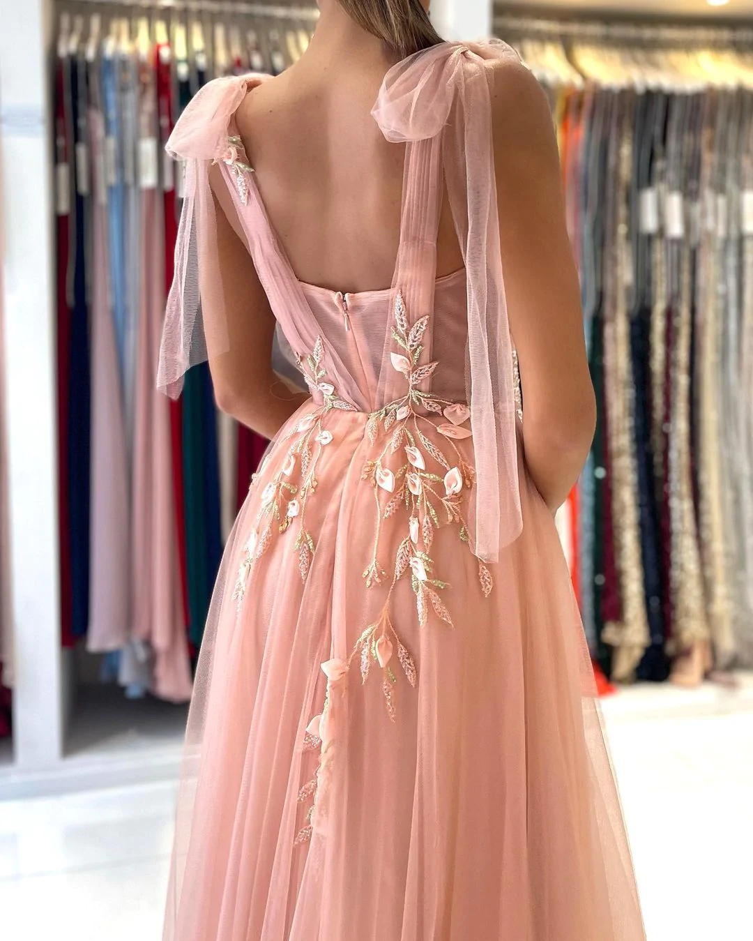 Pink charming heart-shaped sling tulle slit long evening dress gh2169