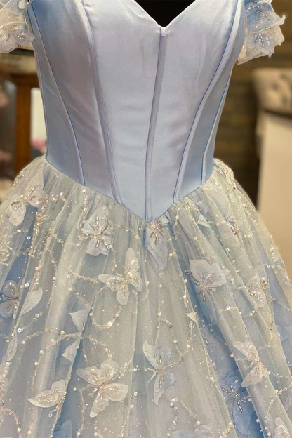Light Blue Sweetheart Off-the-Shoulder A-line Prom Dress  gh2160