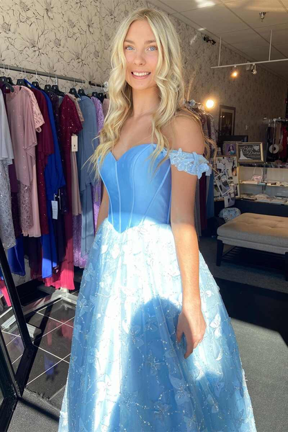 Light Blue Sweetheart Off-the-Shoulder A-line Prom Dress  gh2160