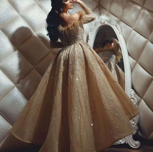 Gold prom dress long party dress     fg2917