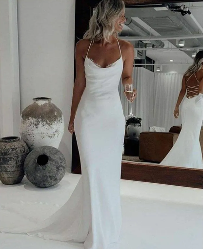 White Mermaid Long Prom Dress, Backless Prom Dress   cg15310
