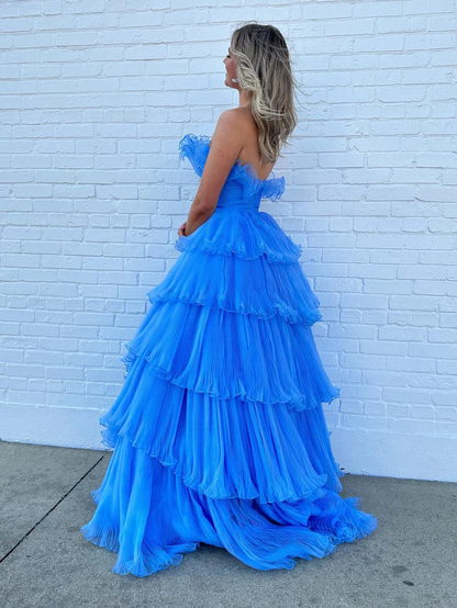 Strapless A-Line Tiered Crinkled Tulle Prom Dress gh2674