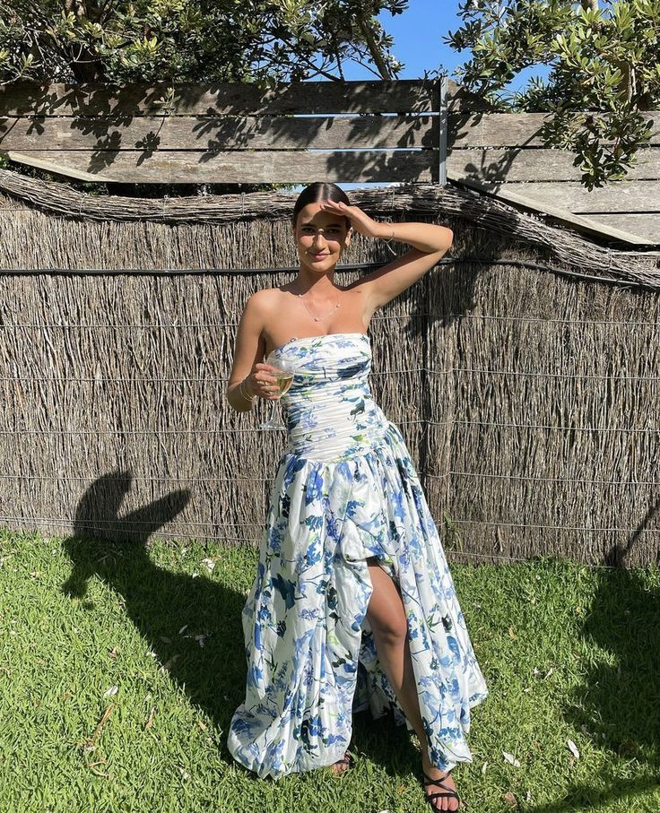 Strapless Print Floral Long Prom Dress Evening Gown  gh2969