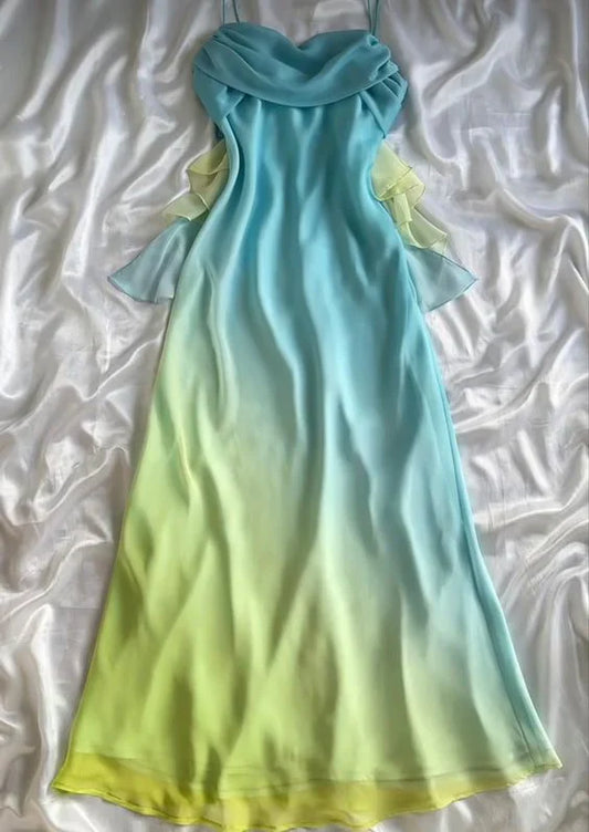 Blue/orange fashion gradient elegant spaghetti strap long chiffon prom dress evening dress party dress gh2934