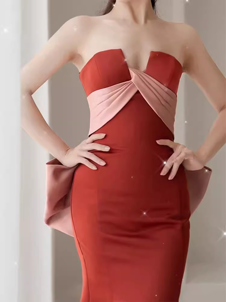 Mermaid Satin Rust Red Prom Dress Long Prom Dresses P551