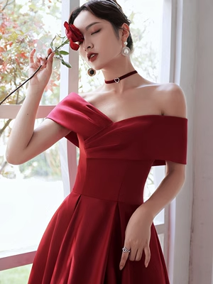 Simple A line Strapless Satin Red Long Prom Dress P561