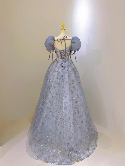 Gorgeous Blue Tulle Lace Long Prom Dress P572