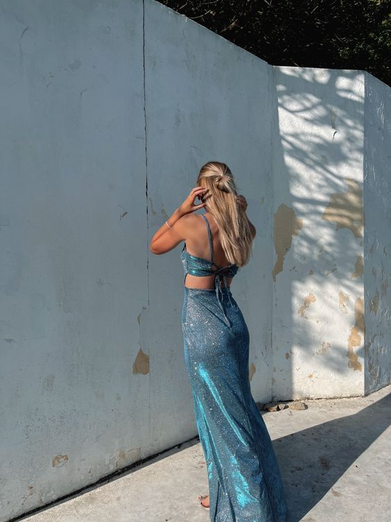 Shiny Spaghetti Straps Satin Mermaid Slitprom Dress Long Evening Dress gh2802