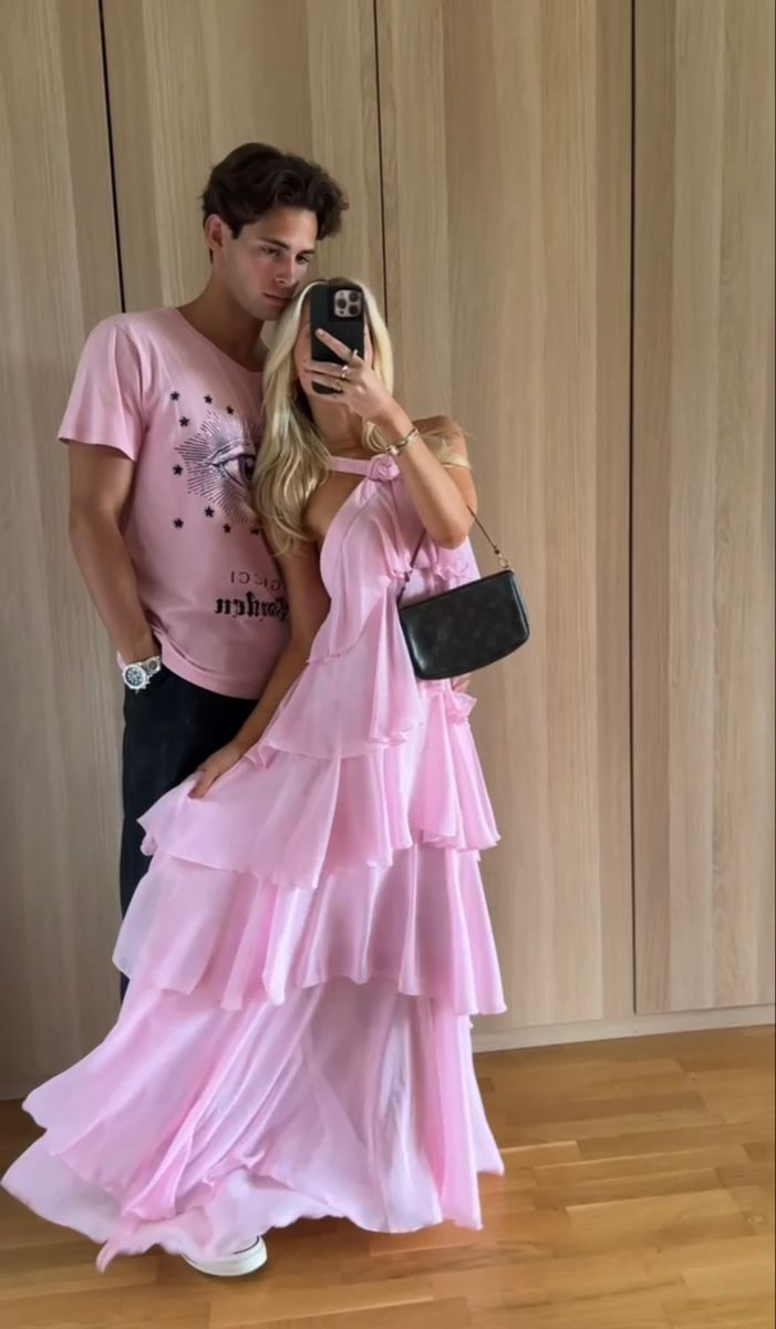 Pink suspenders fashion sweet A-line backless long chiffon tiered ball gown evening dress party dress gh2906