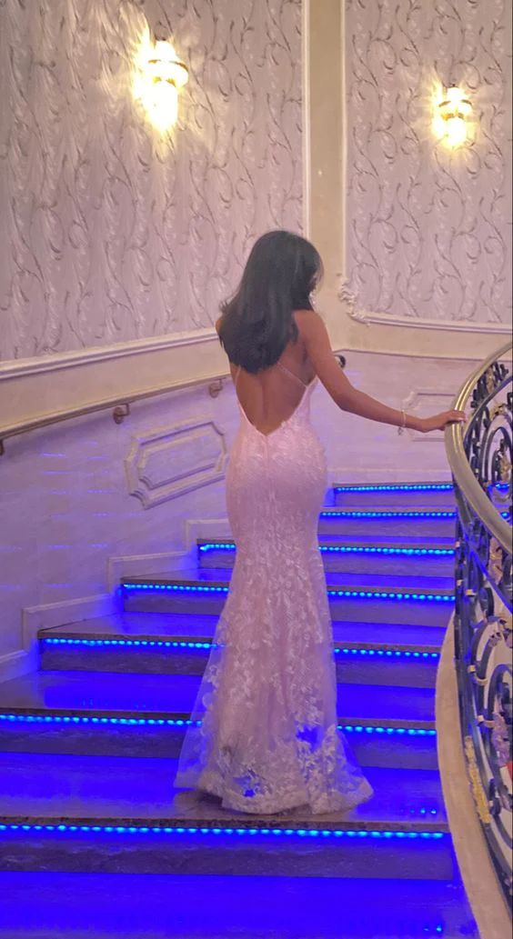 Sexy Mermaid Spaghetti Straps Sleeveless Lace Pink Prom Dress gh2992