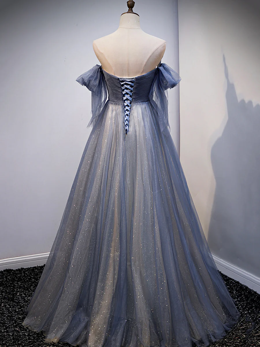 Blue Sweetheart Tulle with Lace Party Dress Prom Dress P629