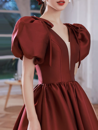 A line Burgundy Party Dresses Long Satin Prom Dresses P725