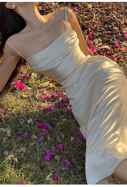 Sexy Mermaid Straps Ivory Satin Prom Dress 21th Birthday Outfits P685