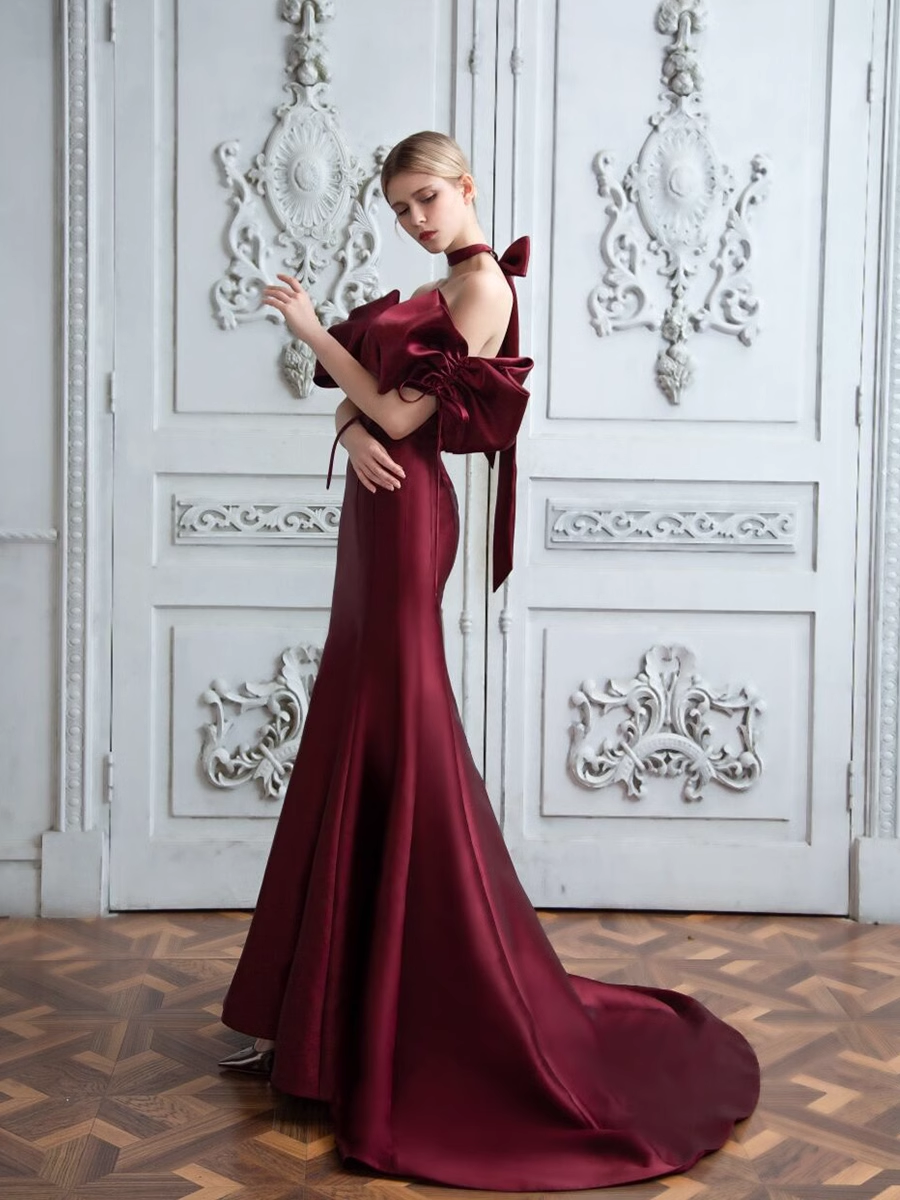 Mermaid Off The Shoulder Burgundy Party Dresses Long Prom Dresses P724