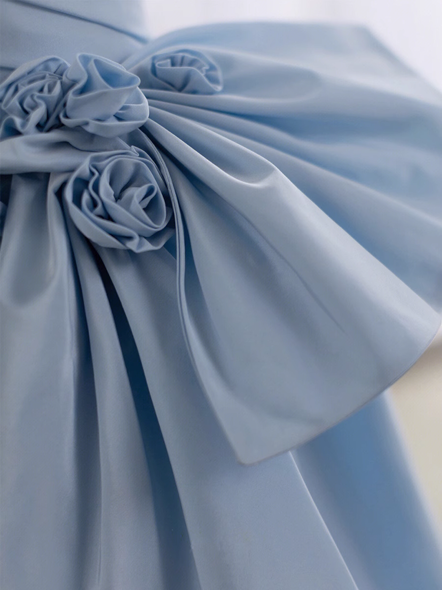 A line Light Sky Blue Party Dresses Long Satin One Shoulder Prom Dresses P726