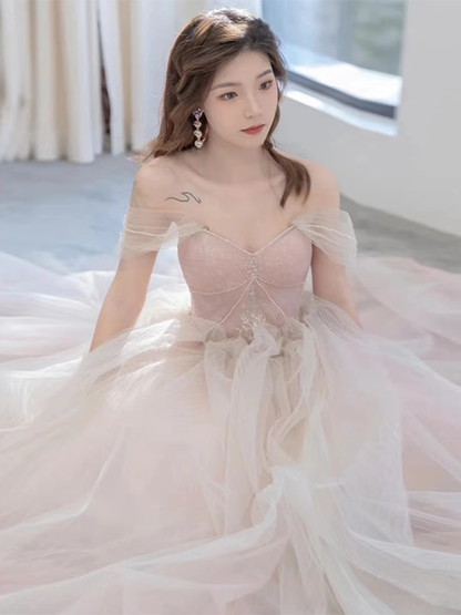 Sexy A Line Cap Sleeves Party Dress Pink Prom Dress P862