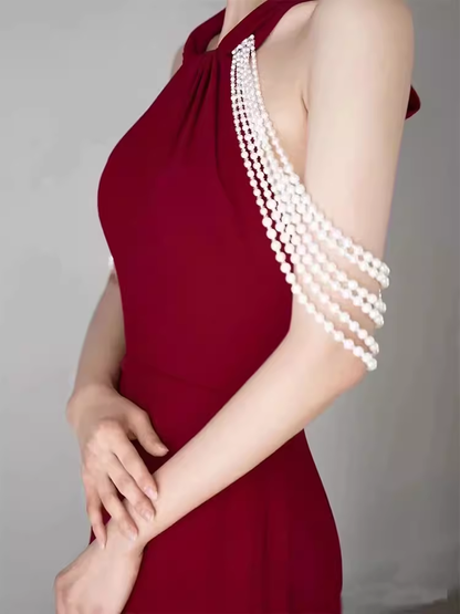 Mermaid Halter Party Dress Red Long Prom Dress P870