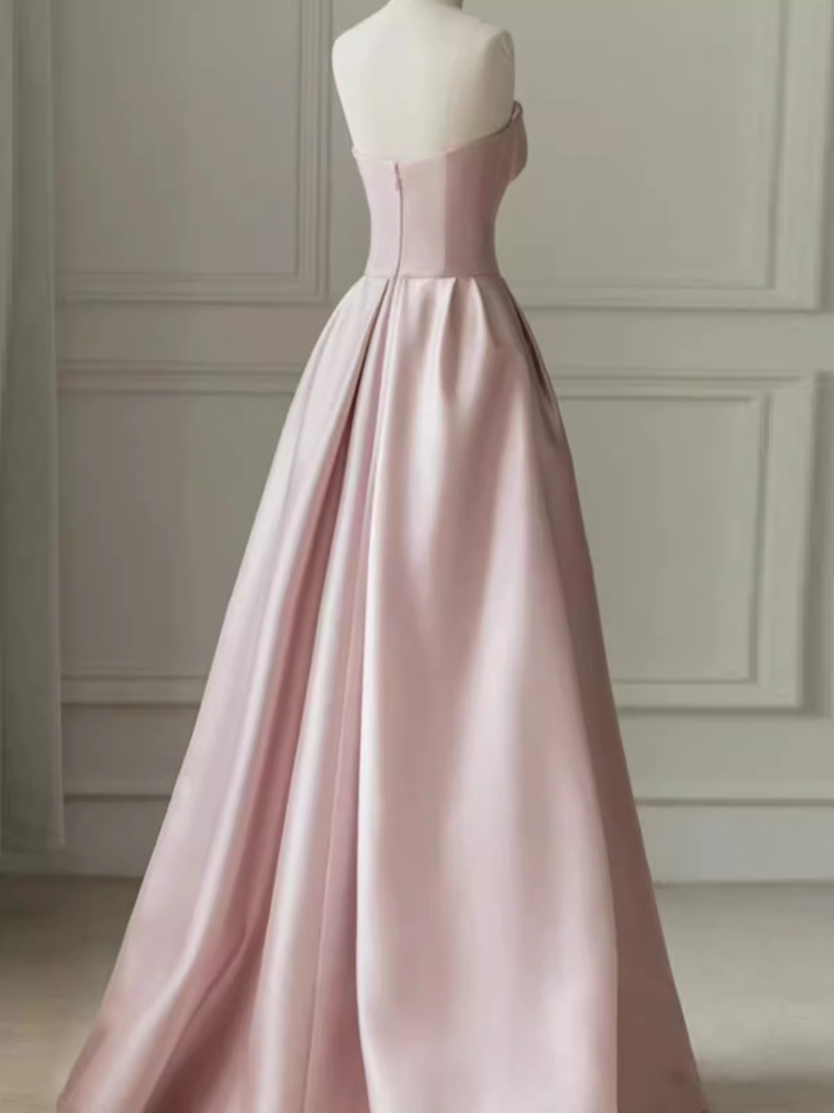 A line Strapless Pink Party Dress Long Satin Prom Dress P882
