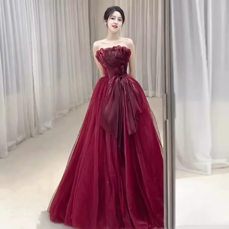 Sexy Strapless Red Party Dresses Long Prom Dresses P942