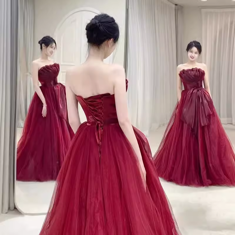 Sexy Strapless Red Party Dresses Long Prom Dresses P942