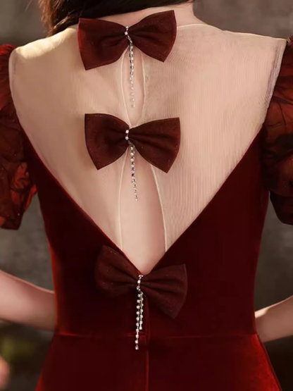 Sexy Mermaid Velvet Party Dresses Red Prom Dresses P952