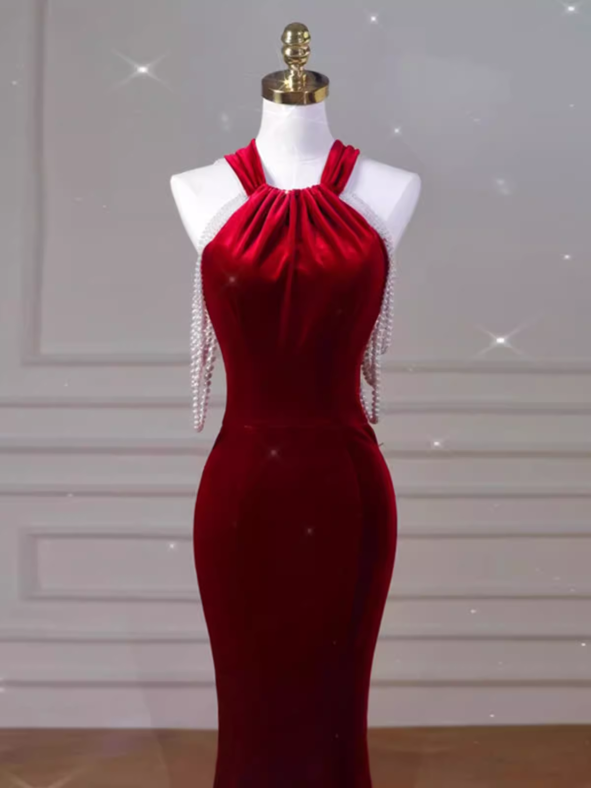 Sexy Mermaid Velvet Party Dresses Red Prom Dresses P954