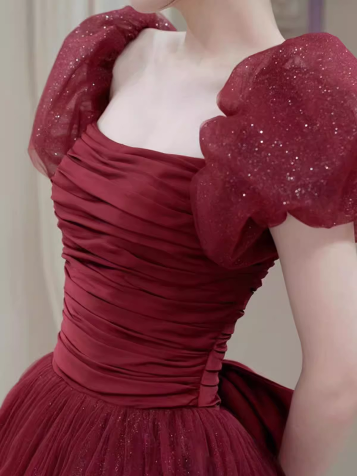 Princess Tulle Burgundy Long Prom Dresses P1014