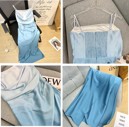 Elegant Sheath Straps Blue Prom Dresses Formal Dress P1109