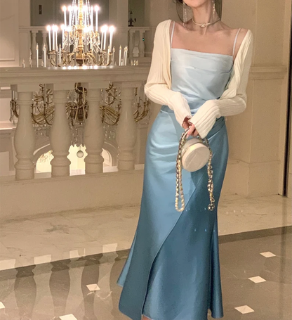 Elegant Sheath Straps Blue Prom Dresses Formal Dress P1109