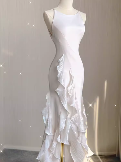 Vintage High Low White Chiffon Wedding Dresses P1018