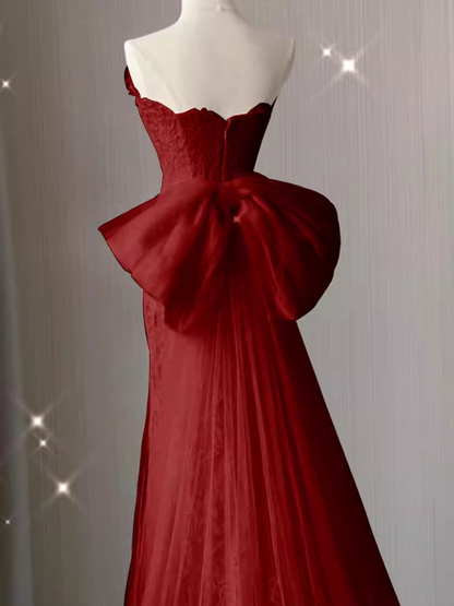 Sexy Mermaid Strapless Red Lace Long Prom Dress P1053