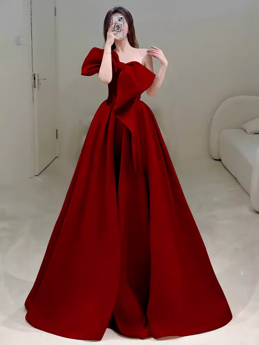 Princess Ball Gown Red Strapless Long Prom Dress P1135