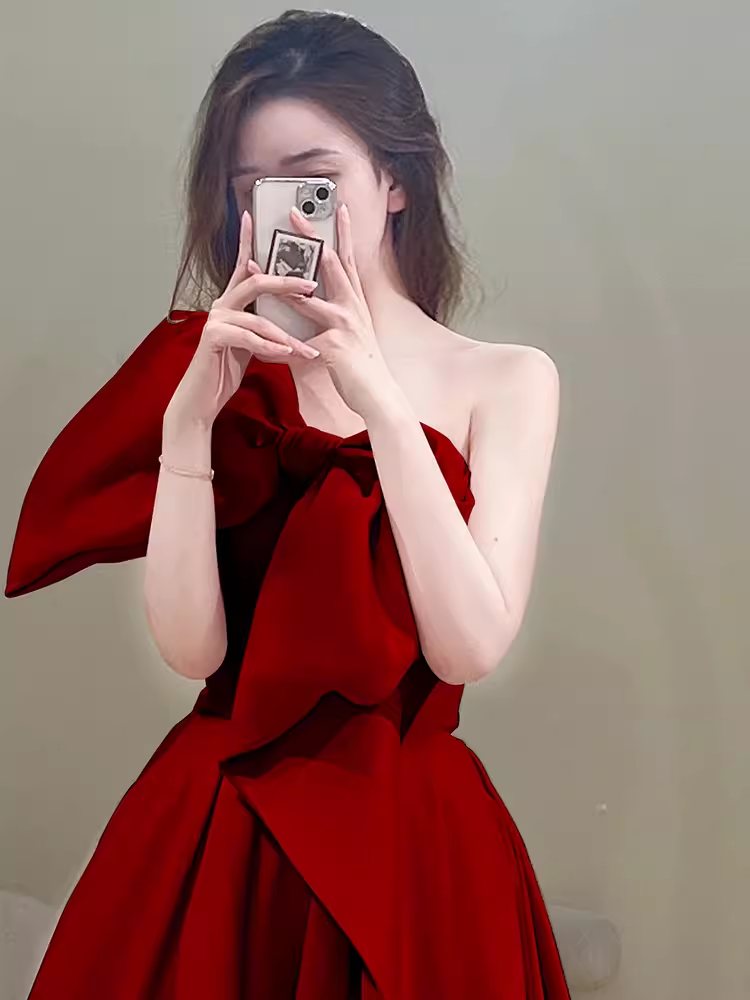 Princess Ball Gown Red Strapless Long Prom Dress P1135