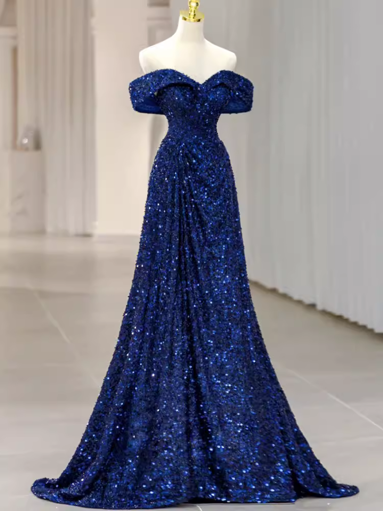 Elegant A line Off The Shoulder Royal Blue Prom Dresses Formal Evening Dress P1140
