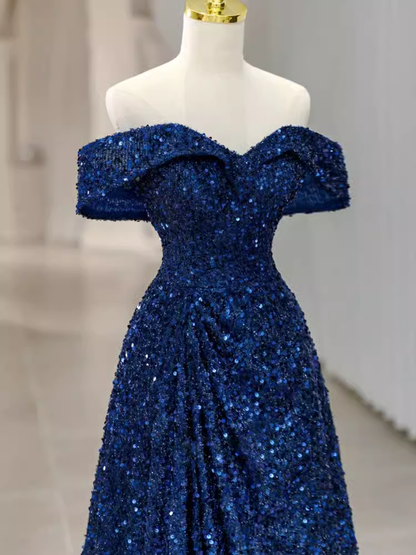Elegant A line Off The Shoulder Royal Blue Prom Dresses Formal Evening Dress P1140