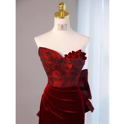 Sexy Sheath Long Senior Burgundy Velvet Prom Dress Formal Dress P1319