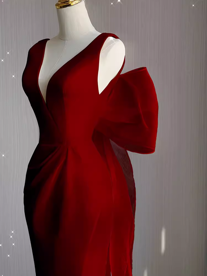 Sexy Sheath V neckline Long Senior Red Prom Dress Formal Dress P1320