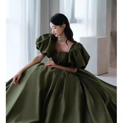 Modest A line Short Sleeves Long Senior Green Prom Dress Formal Dress P1321