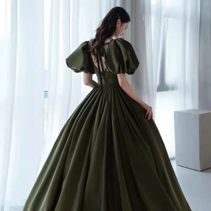 Modest A line Short Sleeves Long Senior Green Prom Dress Formal Dress P1321