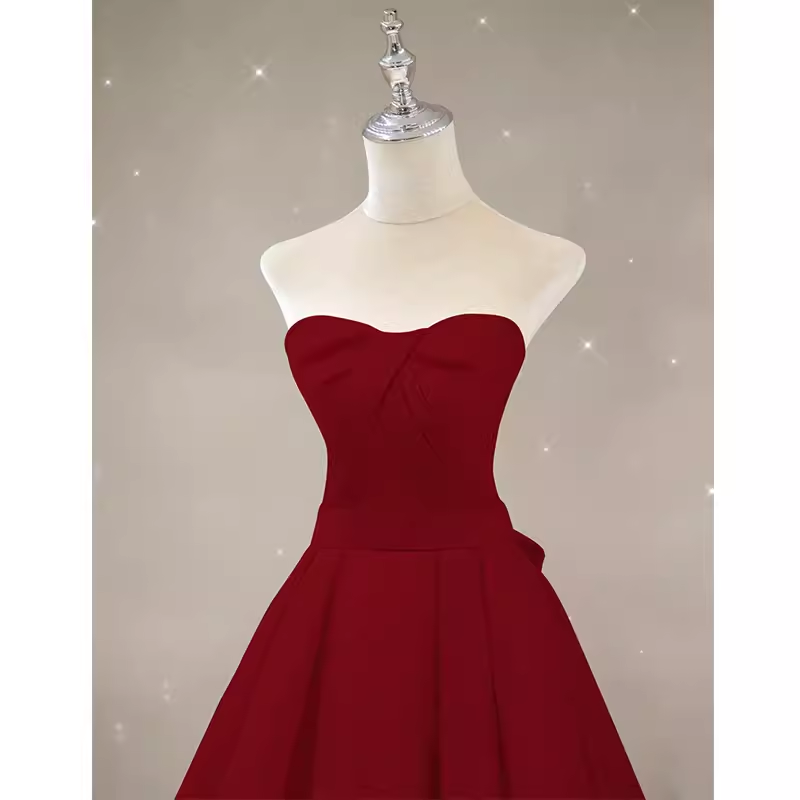 Simple A line Strapless Long Red Prom Dress Evening Dress P1363