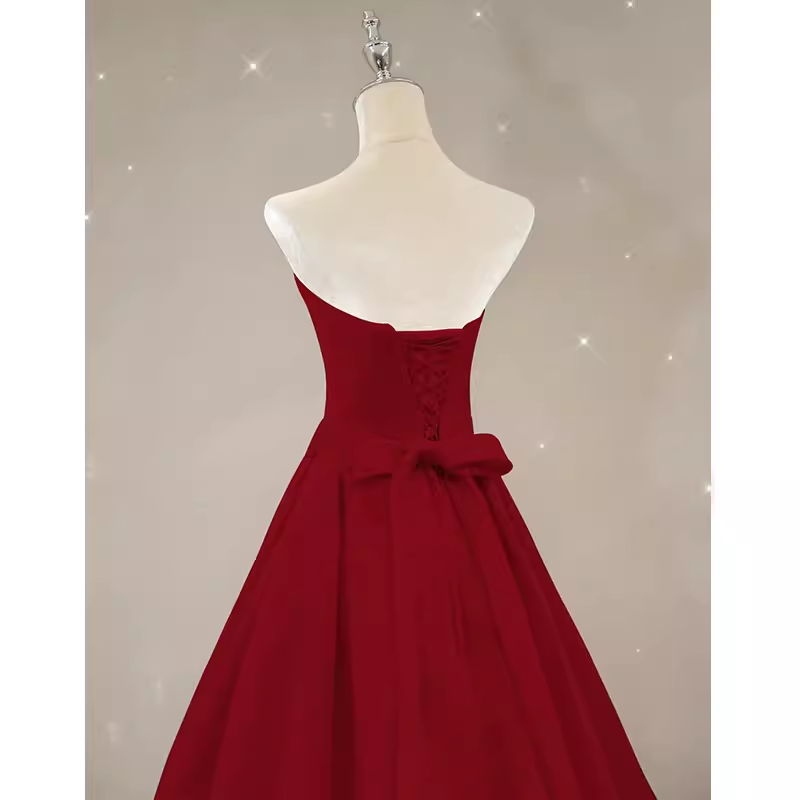 Simple A line Strapless Long Red Prom Dress Evening Dress P1363